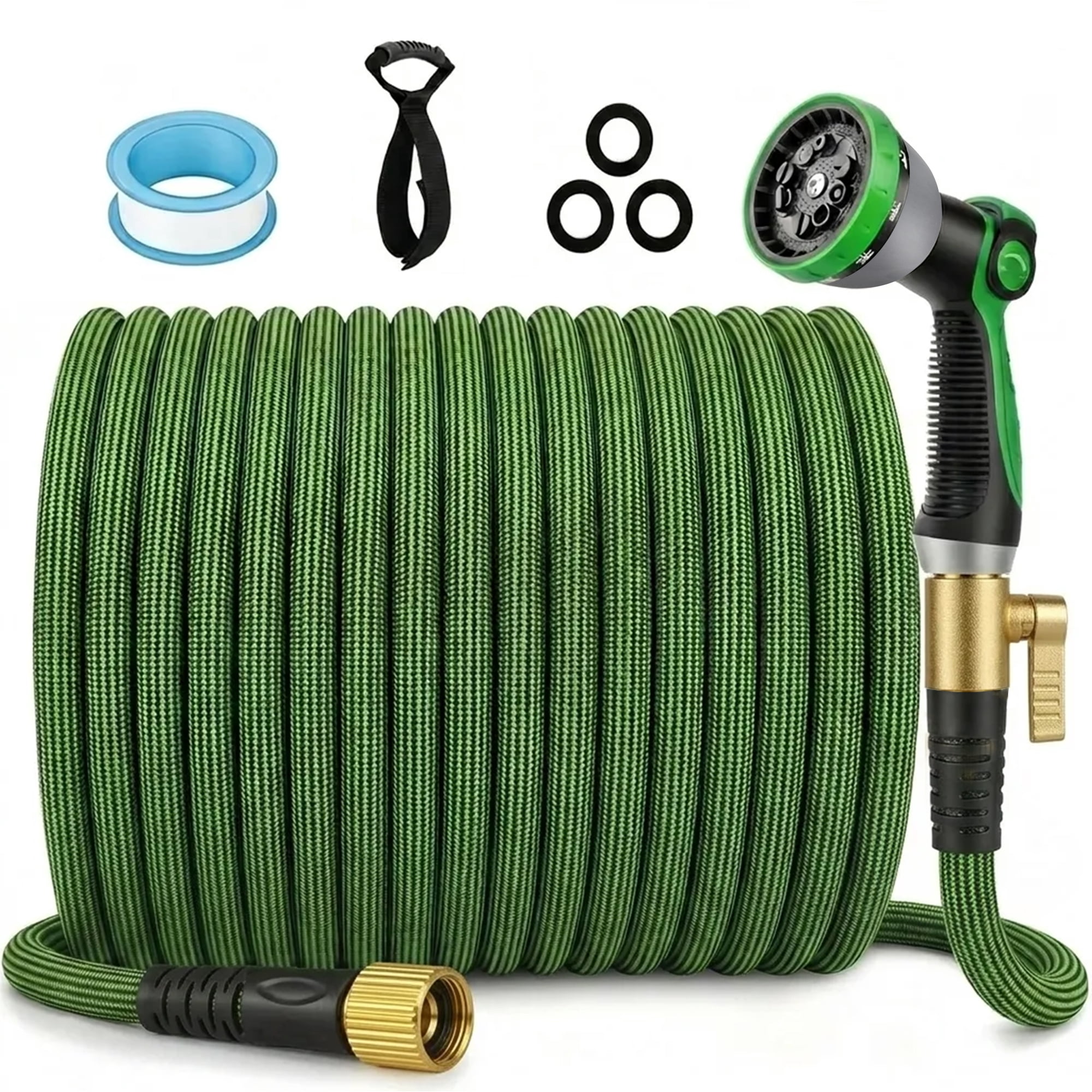 50FT Flexible Garden Hose Fixed Length, Anti-Kink Freeze UV Resistant Water Hose Non Expandable, 3/4 Inch Brass Fittings, 10 Spray Nozzle Storage Rope for Lawn Car Wash All Season Outdoor Daily Use