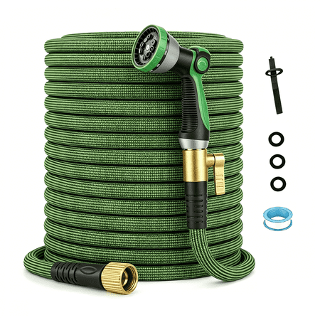 50FT Flexible Garden Hose Fixed Length, Anti-Kink Freeze UV Resistant Water Hose Non Expandable, 3/4 Inch Brass Fittings, 10 Spray Nozzle Storage Rope for Lawn Car Wash All Season Outdoor Daily Use