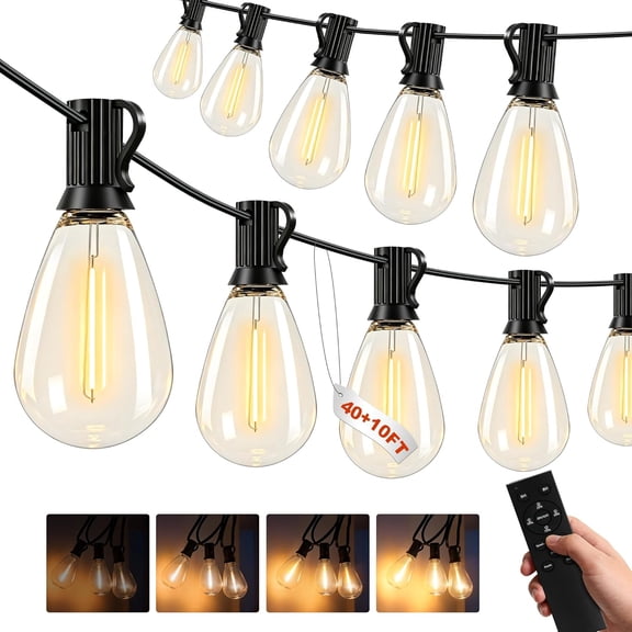 50FT Outdoor String Lights, 15m Waterproof Remote LED Patio Lights with 19+1 S11 Bulbs 10FT Extension Cable, Dimmable Outside Hanging for House, Porch,Yard,Garden,Bistro, Gazebo lighting
