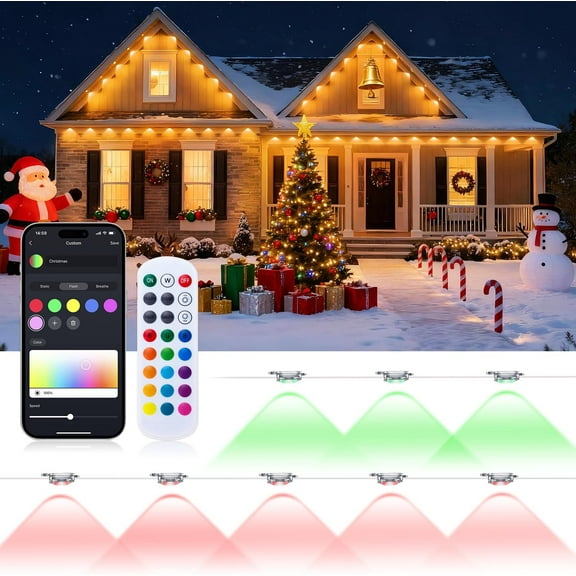 50FT Permanent Outdoor Lights -RGB Eaves Lights with App Control Remote,DIY Scene Modes IP67 Waterproof Outside LED Light for Christmas, Holiday, Daily, House Roof Eternity Lighting