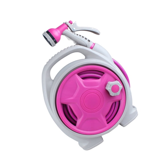 50FT Portable Garden Hose Reel with 6 Pattern Sprayer Nozzle Ideal for Patio and Garden Maintenance