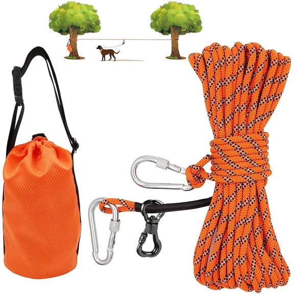 50FT Portable Overhead Dog Trolley Tie Out Cable, Weight Capacity Up to 200 Lbs, 5-Minute Quick Setup Pet Lead for Yard, Camping, Parks & Outdoor Events