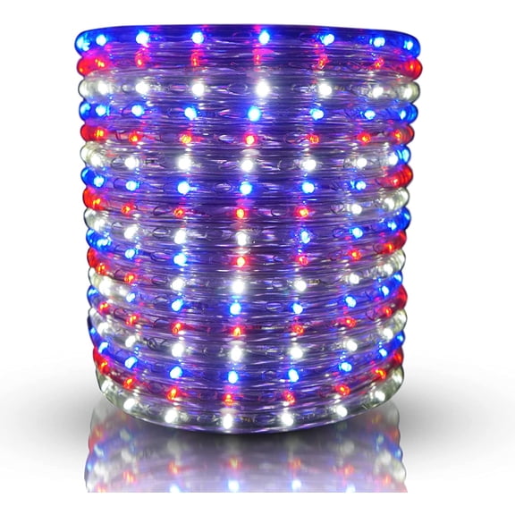 50FT Red White Blue Patriotic LED Rope Lights, IP65 Waterproof Flexible Connectable String Lights Indoor Outdoor 4th of July Holiday Decor