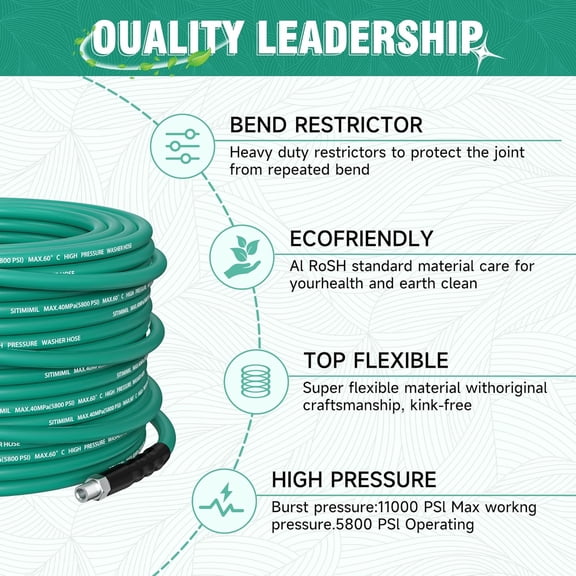 50FT Sewer Jetter Kit for Pressure Washer, 1/4' NPT Drain Cleaner Hose 5800PSI, with Adapter Corner Rotating Button Nose Sewer Jetting Nozzles Kit  Corsage Pin Spanner Waterproof Tape