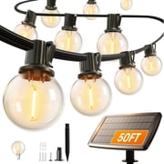 50FT Solar String Lights Outdoor IP65 Waterproof, LED String Lights With Shatterproof G40 Dimmable Globe Bulb