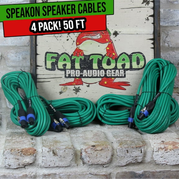50FT Speakon Cables Fat Toad (4 PACK Speaker Cords) | Twist Lock Connector Plug