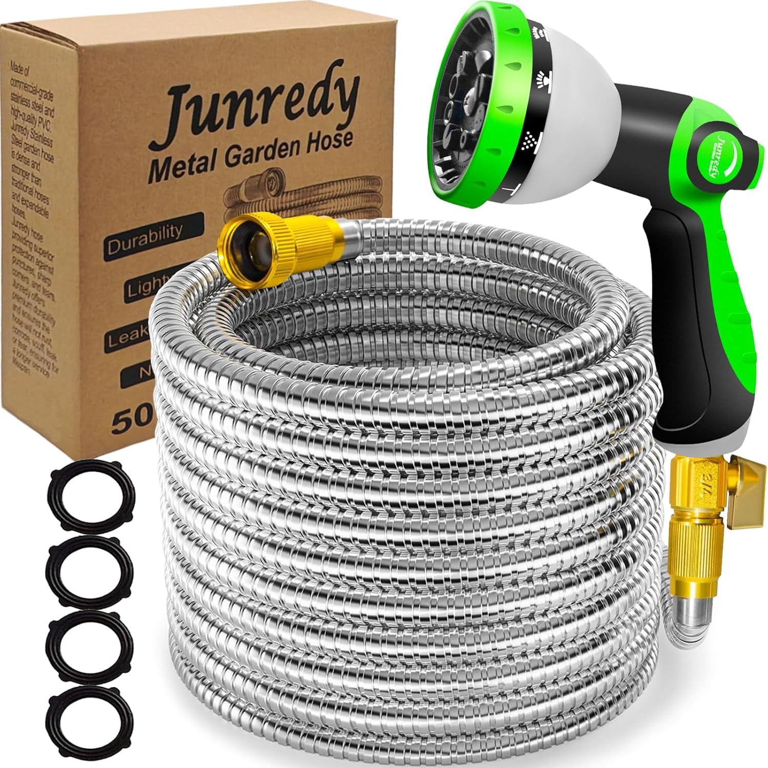 50FT Stainless Steel Garden Hose, Heavy Duty Flexible Metal Water Hose ...