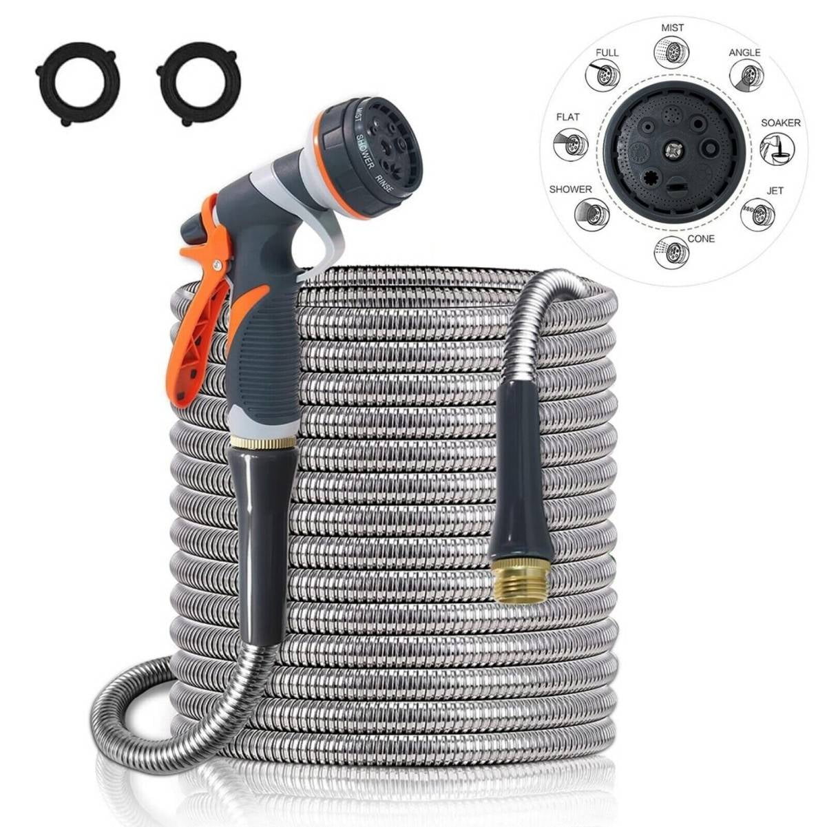 50FT Stainless Steel Metal Garden Water Hose Pipe Flexible, Heavy Duty ...