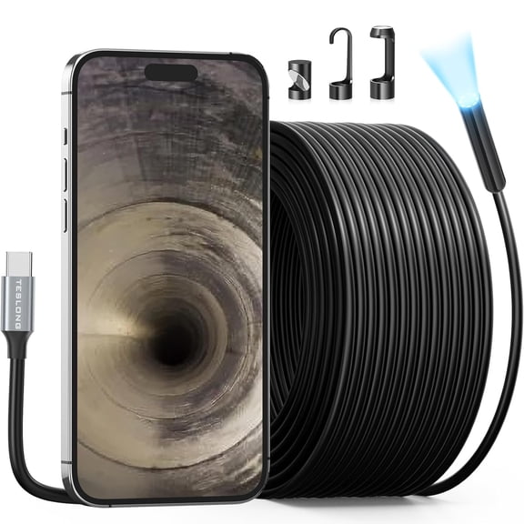 50FT USB-C Borescope Camera with Light, Only Compatible iPhone 15/16/17 Android Phones, 50 ft Flexible Waterproof Endoscope for DIY Pipe Inspection Drain Snake