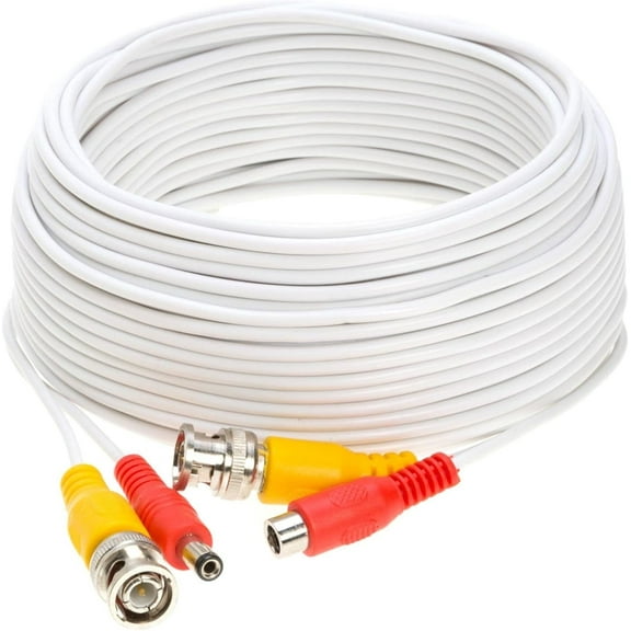 50FT White Premade BNC Video/Power Cable All in One Extension Wire for CCTV, DVRs, Security System