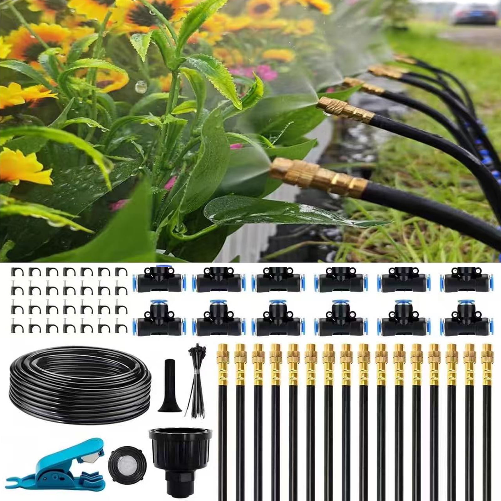 50 FT Drip Irrigation Kit with Adjustable Nozzles & Quick Connect, Automatic Watering System for Outdoor, Raised Bed,Potted Plant, Containers & Potted Plants