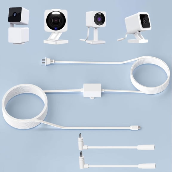 50Ft/15m Outdoor Power Adapter Compatible with Cam V4, Duo Cam Pan, Pan V4/V3/V2/OG,Cam V3,Long Flat Extension Cable Replace for Plug,IP67 Waterproof Power Cable - White