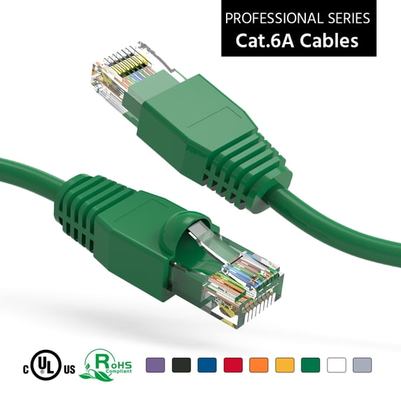 50Ft Cat6A UTP Ethernet Network Booted Cable Green