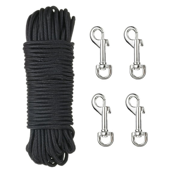 Uxcell 50Ft Flag Rope Nylon Rope 1/4" Diameter Flagpole Rope Diamond Braided Nylon Flagpole Line Rope for Outdoor, Flag, Swing, Clothesline, Camping Black