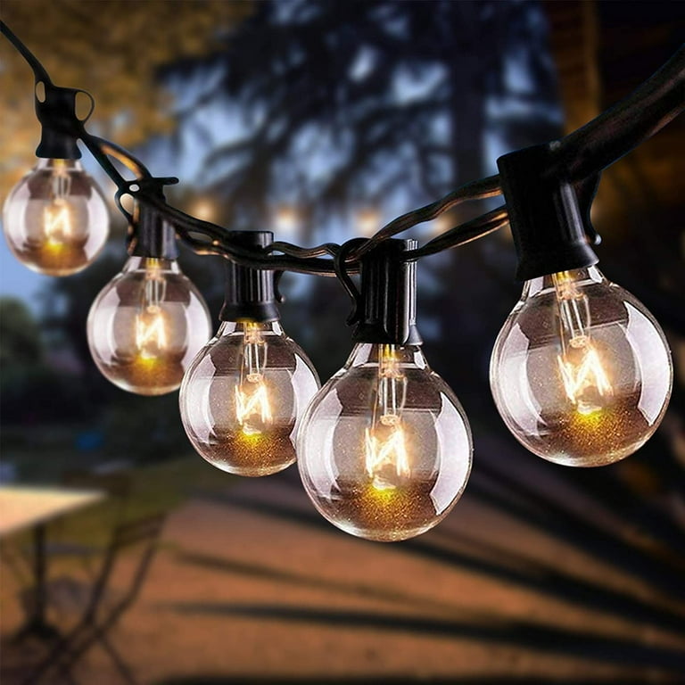 G50 Patio String Lights with 25 Clear Globe Bulbs – Outdoor String Lights – Market Bistro Café Hanging String Lights – Patio Garden Umbrella Globe Lights - Black Wire - 25 Feet G50 Patio String Lights with 25 Clear Globe Bulbs – Outdoor String Lights – Market Bistro Café Hanging String Lights – Patio Garden Umbrella Globe Lights - Black Wire - 25 Feet