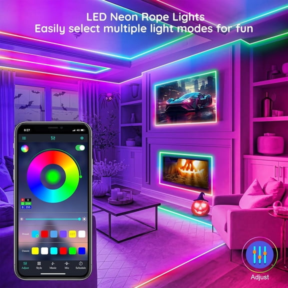 50Ft Led Rope Lights, Flexible Neon Lights Control with App/Remote, Multiple Modes, IP65 Outdoor RGB Waterproof, Music Sync Gaming Light Strip for Bedroom Decor