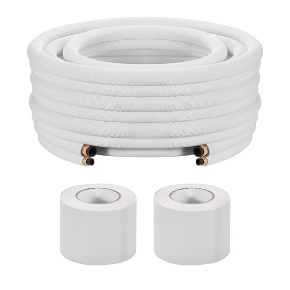 50Ft Mini Split Line Set, 1/4" and 1/2" Od Copper Tubing, 3/8" Pe + Eva Insulation, Flared Nuts, Strapping Tapes