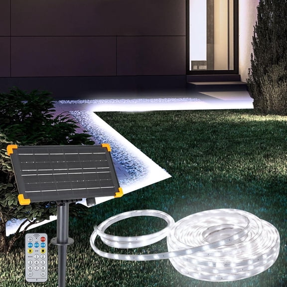 50Ft Solar LED Strip Lights Outdoor, Large Capacity Solar  Flexible Tape Lights with Remote Dimmable 8 Lighting Modes for Patio Pool Camping Decor, 6000K Cool White