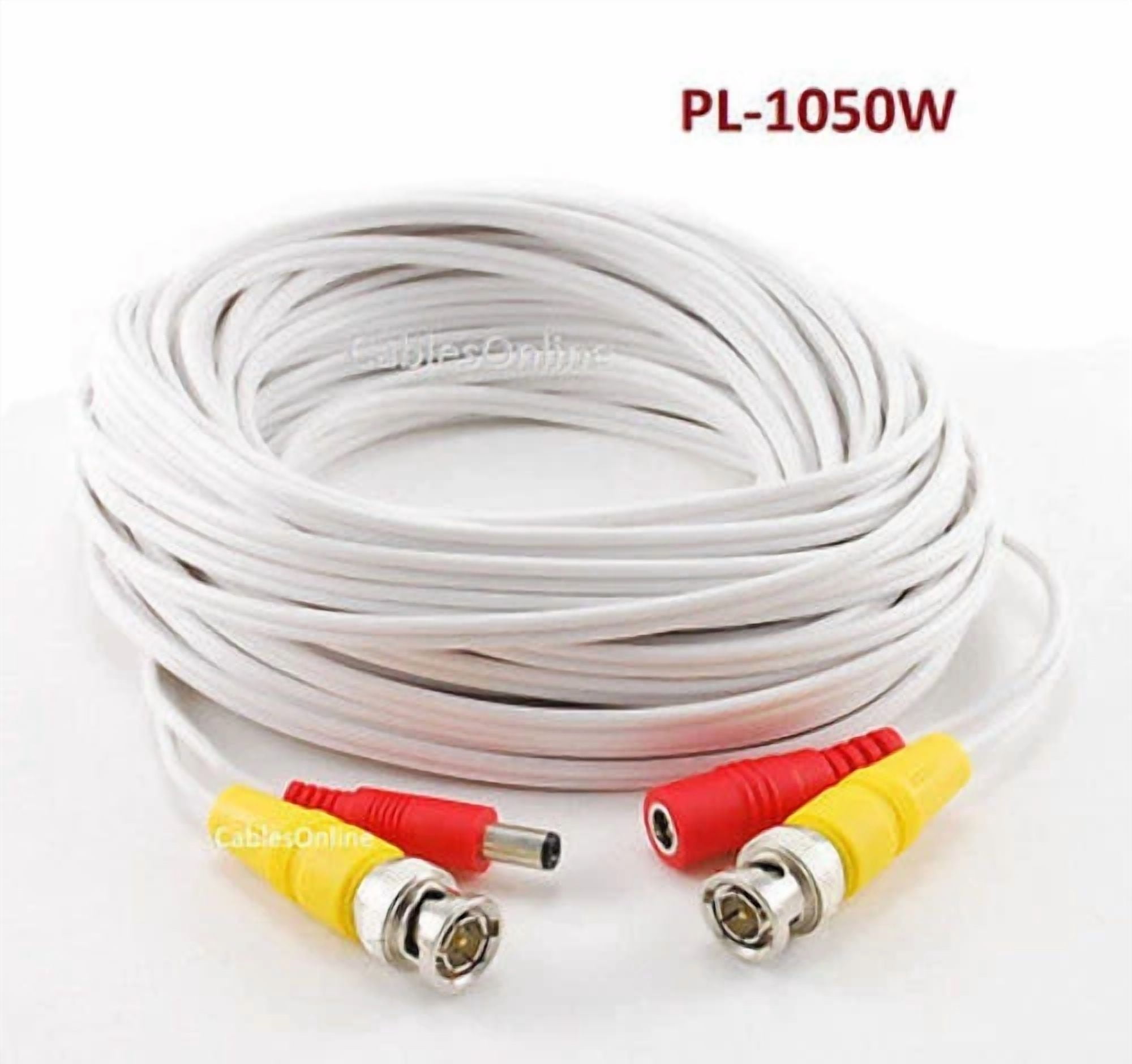 50Ft White Cctv Security Camera M/F Dc Power Cable W/ Bnc Male Plugs ...
