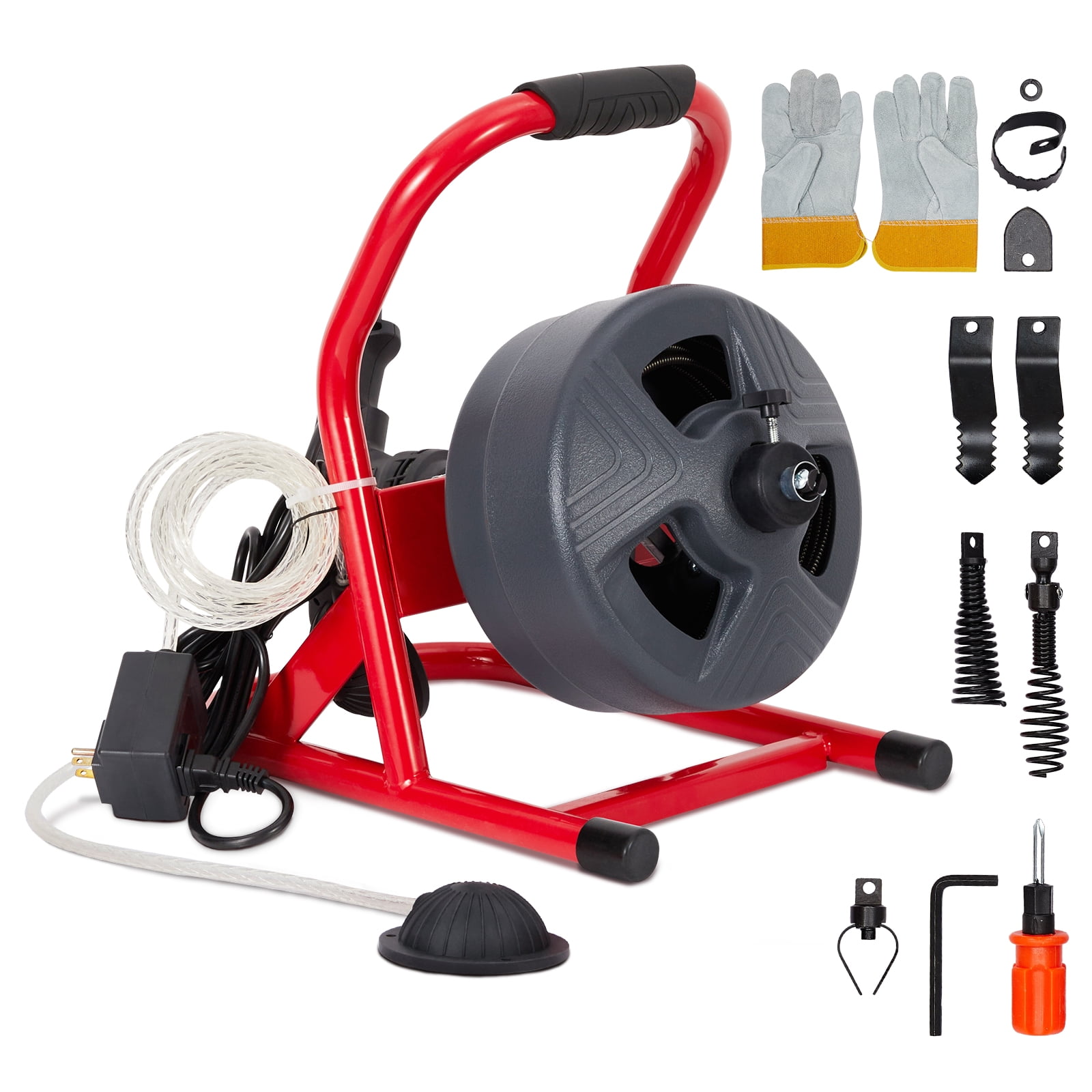 50Ft x 5/16 Inch Drain Cleaner Machine, Electric Drain Auger Professional  for 3/4 to 3 Inch Pipes, Foot Switch with 6 Cutters, Glove, Drain Auger  Cleaner Sewer Snake - DA04 