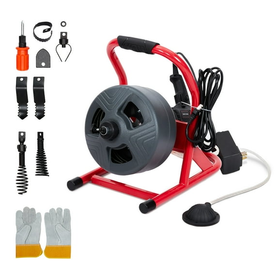 50Ft x 5/16 Inch Drain Cleaner Machine, Electric Drain Auger Professional for 3/4 to 3 Inch Pipes, Foot Switch with 6 Cutters, Glove, Drain Auger Cleaner Sewer Snake - DA04