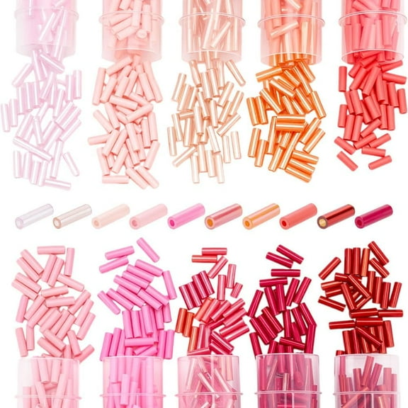 50G 10 Colors Glass Bugle Beads Round Hole Long Tube Seed Screwy Bugle Bead Loose Spacer Beads Multicolor Bulk for Earrings Necklace Jewelry Making DIY Crafting Beading Sewing Supplies