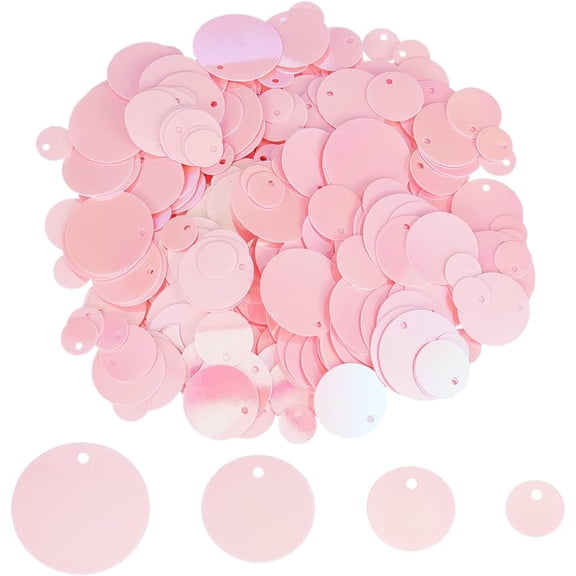 50G 4 Styles Pink Flat Round Sequin Mixed Size Shiny Glitters Spangles PVC Small Hole Lightweight Decorative Crafting Circular Sequins
