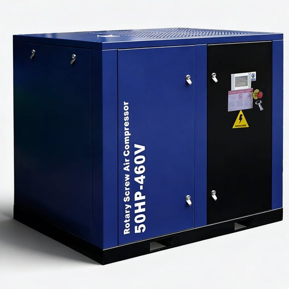 50HP Rotary Screw Air Compressor, 219 CFM @ 125 PSI, 460V 3-Phase 60Hz Industrial Heavy Duty Compressed Air System, Direct Drive with Schneider Components & LCD Controller, 1.5" NPT Outlet