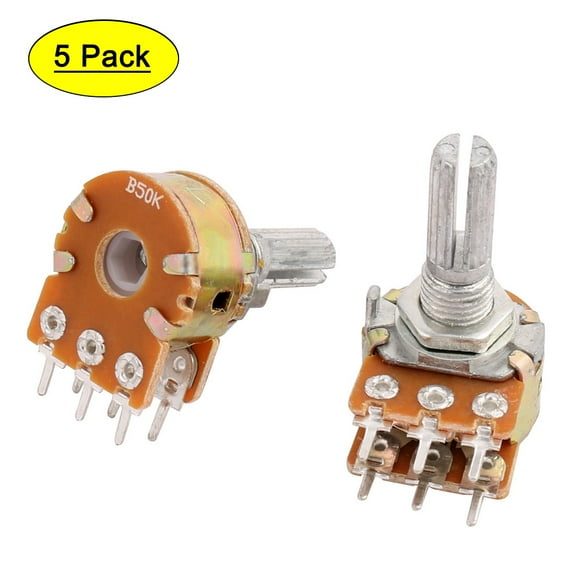 50K Ohm B50K 13mm Split Shaft 6 Terminals Dual Potentiometers Taper 5pcs
