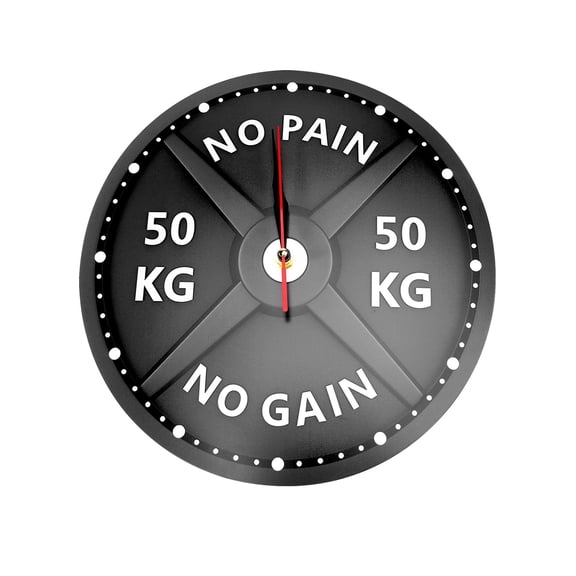 50KG Print Wall Clock Circular Gym Weight Lifting Dumbbell Bodybuilding Silent Acrylic