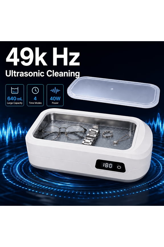 50KHz Ultrasonic Jewelry Cleaner, 4 Cleaning Modes, Quiet Household Cleaning Machine, 21.64oz 304 Stainless Steel Tank for Rings, Watch Bands and Eyeglasses, White
