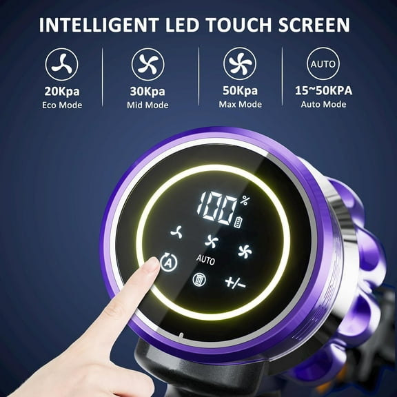 50KPA/70Mins Vacuum Cleaners for Home with Auto Dust Detection/LED Touch Display, Stick Vacuum Cordless Rechargeable, Pet Vacuum for Pet Hair,Hardwood Floor,Carpet