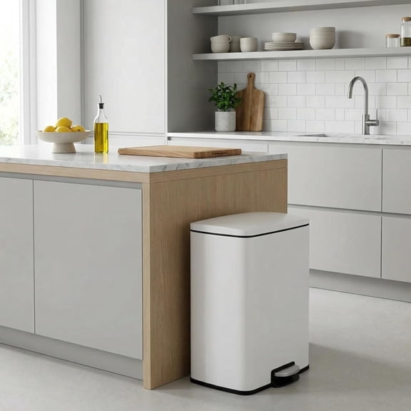 50L/13.2 Gallon Rectangular Stainless Steel Step Trash Can With Soft-Close Lid, Removable Stainless Steel Inner Bucket, Hands-Free Pedal,White