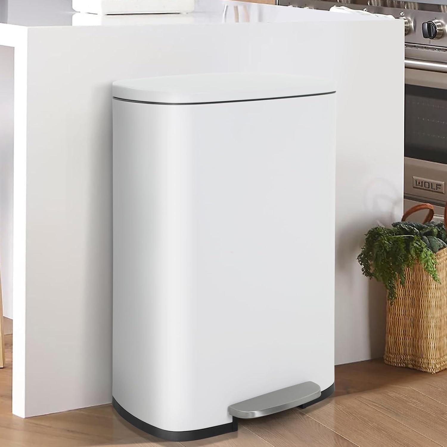 50L / 13 Gallon Step Trash Can, Fingerprint Proof Stainless Steel Kitchen Garbage Bin with Foot Pedal & Inner Bucket