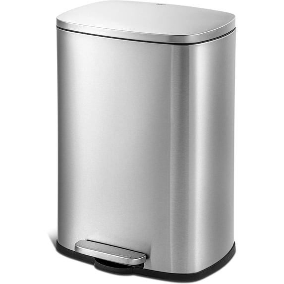 50L/13Gal Heavy Duty Hands-Free Stainless Steel Commercial/Kitchen Step Trash Can, Fingerprint-Resistant Soft Close Lid Trashcan, 50L / 13 GAL