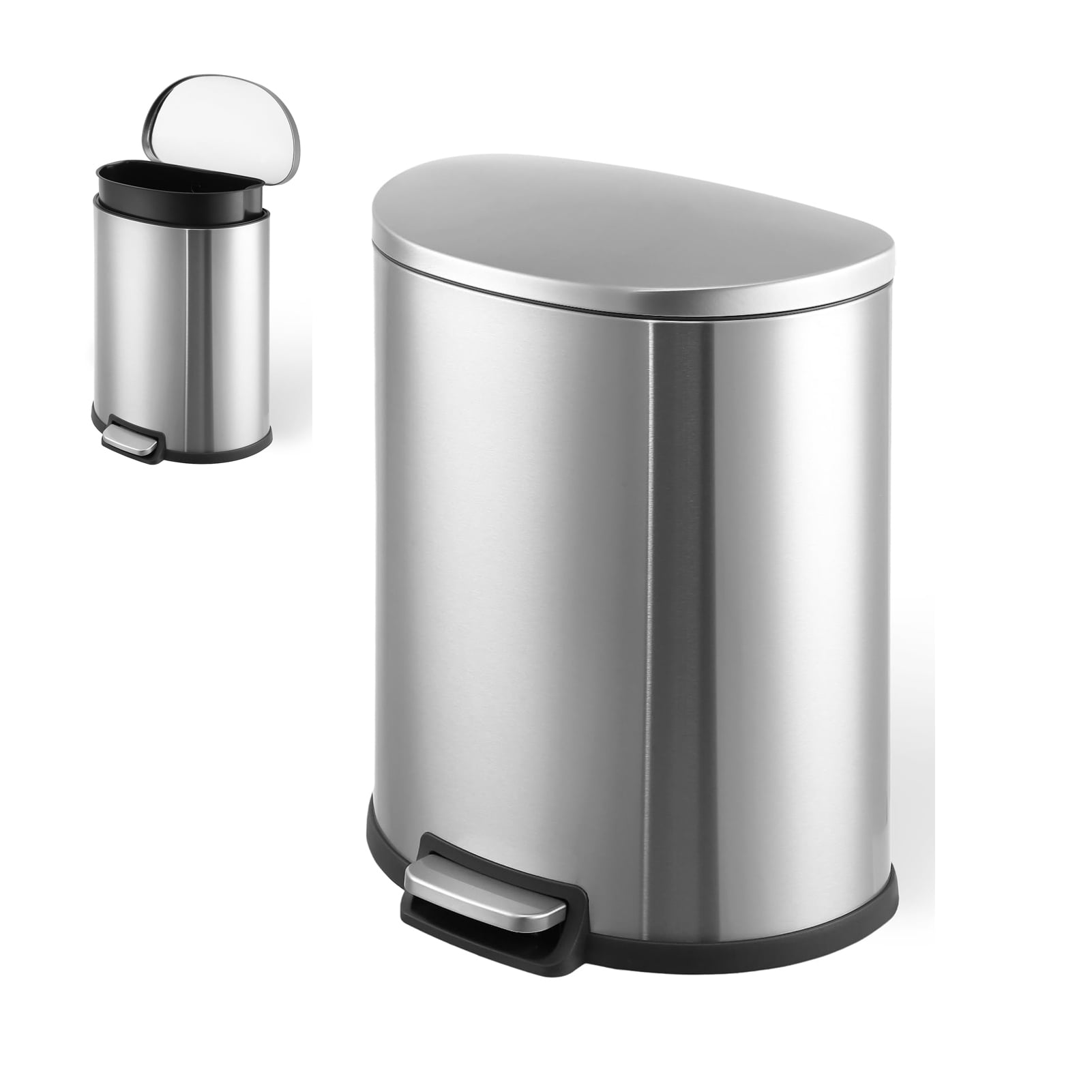 50L/13Gal Kitchen Trash Can,Stainless Steel Garbage Can with Single Compartment Steel Pedal, Lid