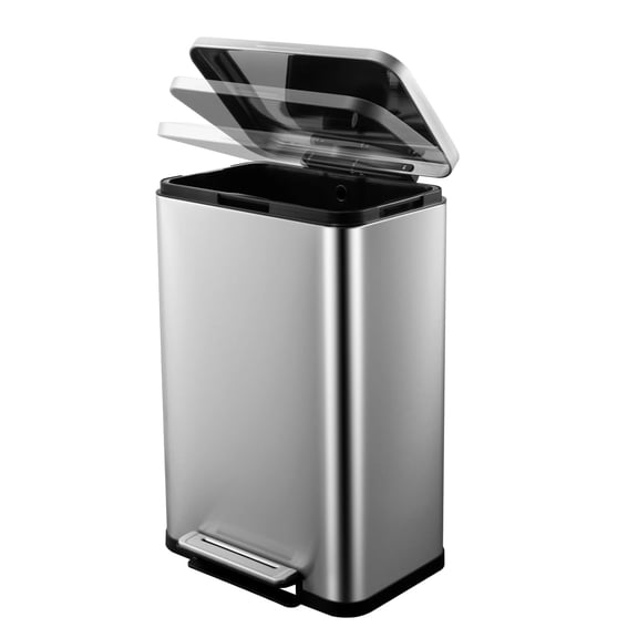 50L/13Gal Kitchen Trash Can,Stainless Steel Garbage Can with Single Compartment Steel Pedal, Lid and Inner Buckets,Hands-Free Fingerprint-Resistant Soft Close Lid Trashcan, Horizontal Rectangular