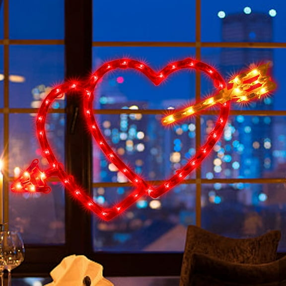 50L 19" Lighted Red Double Heart with Arrow Valentine's Day Window Silhouette Decoration