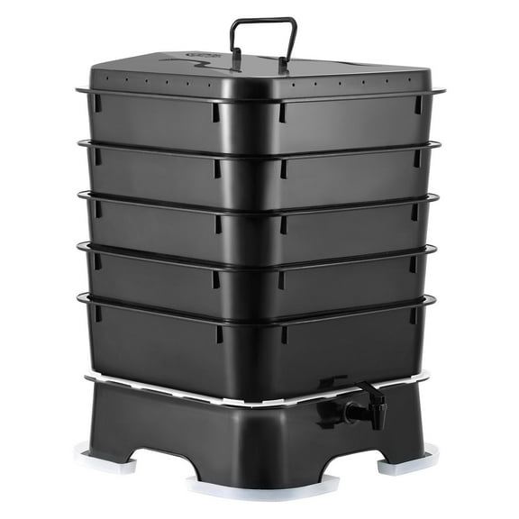 50L 5-Tray Worm Composter Bin for Indoor & Outdoor Use - Sustainable Vermicomposting Kit for Food Waste, Produces Worm Castings & Worm Tea