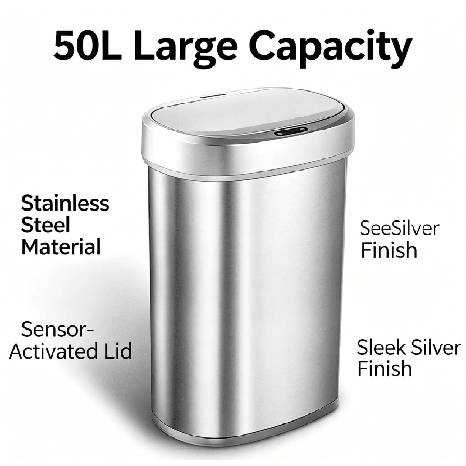 50L Automatic Sensor Trash Can, Touchless Motion Activated Garbage Bin ...