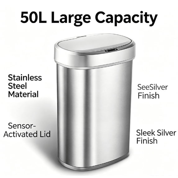 50L Automatic Sensor Trash Can, Touchless Motion Activated Garbage Bin ...