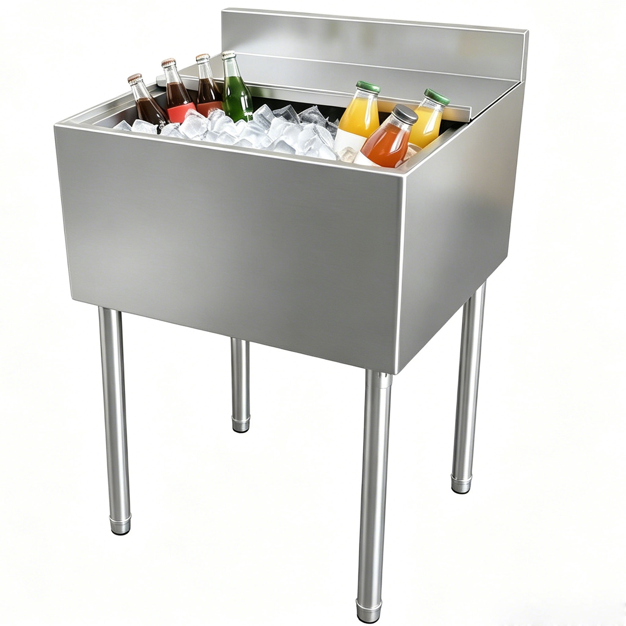 50L Commercial Underbar Ice Bin with Sliding Lid and Bottle Holders,Commercial Ice Bin,Outdoor Cooler Cart,Stainless Steel Ice Bin for Restaurant Service
