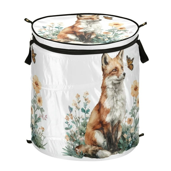 50L Extra Large Popup Hamper Collapsible Laundry Basket With Zippered Lid 15.7x18.5in A Fox