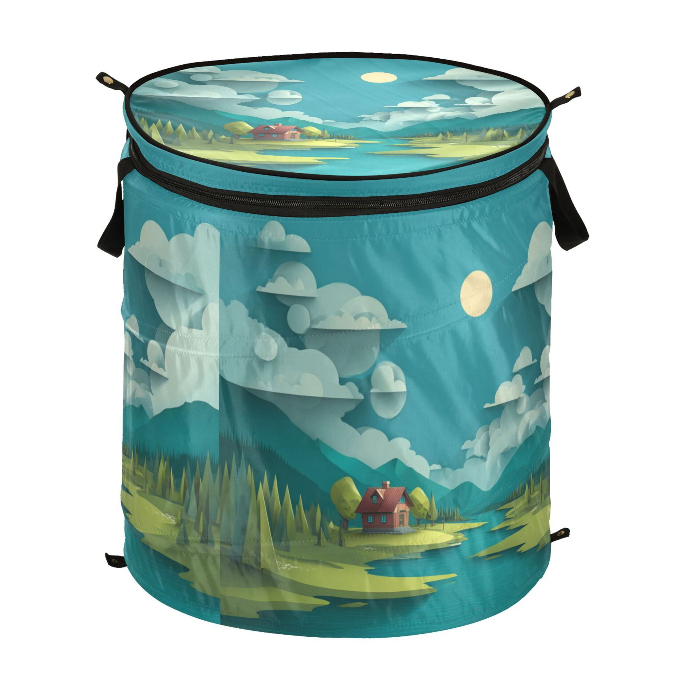 50L Extra Large Popup Hamper Collapsible Laundry Basket With Zippered Lid 15.7x18.5in A Landscape