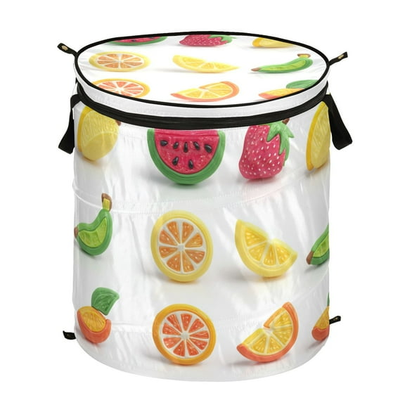 50L Extra Large Popup Hamper Collapsible Laundry Basket With Zippered Lid 15.7x18.5in A Set Of Fruit Sticker