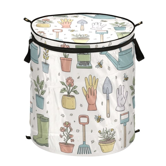 50L Extra Large Popup Hamper Collapsible Laundry Basket With Zippered Lid 15.7x18.5in A Set Of Garden Accessories