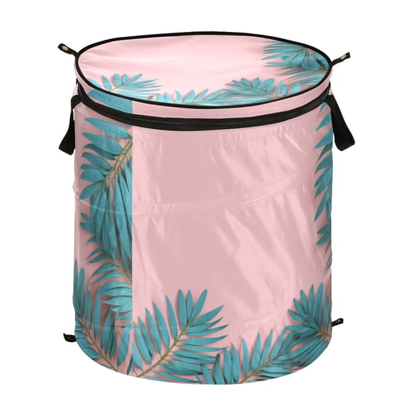 50L Extra Large Popup Hamper Collapsible Laundry Basket With Zippered Lid 15.7x18.5in Blue Palm Tree Branch