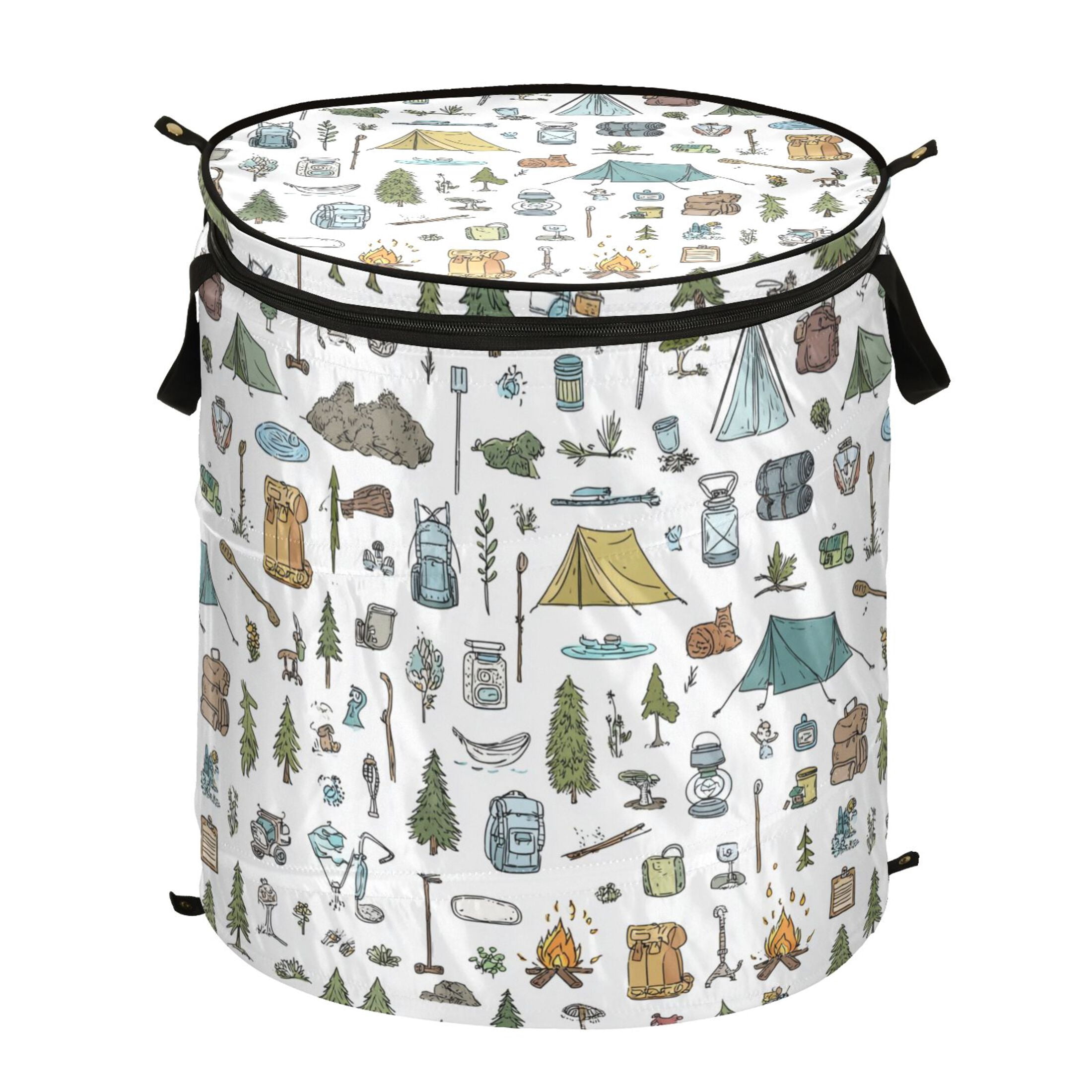 50L Extra Large Popup Hamper Collapsible Laundry Basket With Zippered Lid 15.7x18.5in Camping Elements