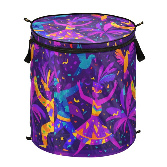 50L Extra Large Popup Hamper Collapsible Laundry Basket With Zippered Lid 15.7x18.5in Carnival Background