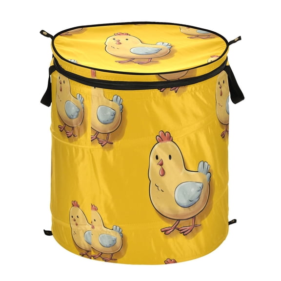 50L Extra Large Popup Hamper Collapsible Laundry Basket With Zippered Lid 15.7x18.5in Chick Sticker Seamless Illustration